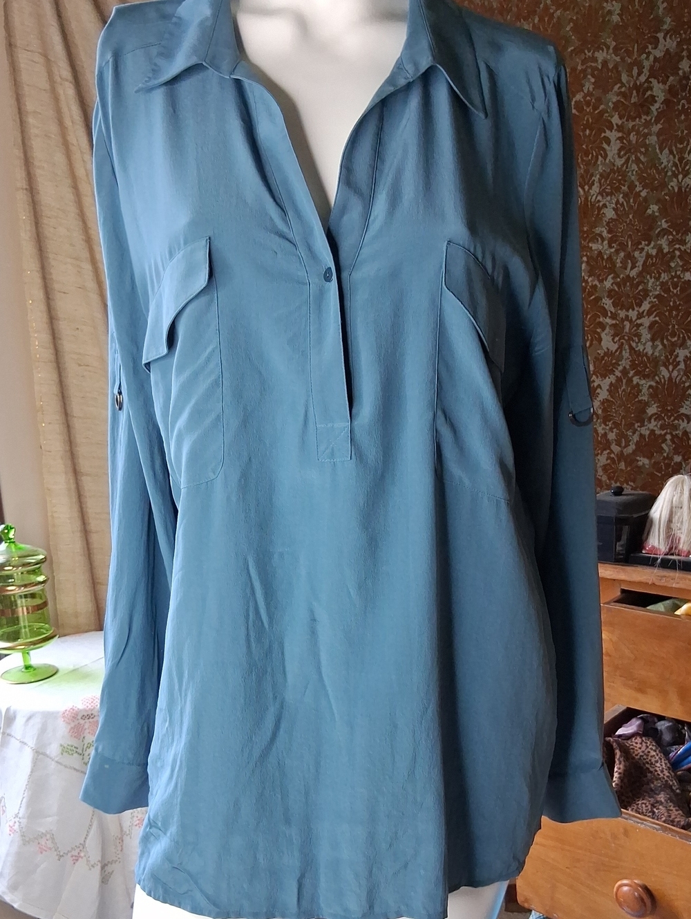 Eileen Fisher Silk V-Neck Long-Sleeve Tunic